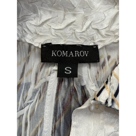 Komarov Long Sleeve Pleated Top Button-Up Gray White Lace-Up Back Womens Size S - Picture 4 of 8
